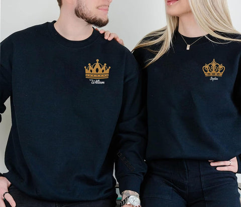 Leeprints Personalized Couple Embroidered Sweatshirt, Roman Numeral Anniversary For Couples Matching Gifts With Initial Heart