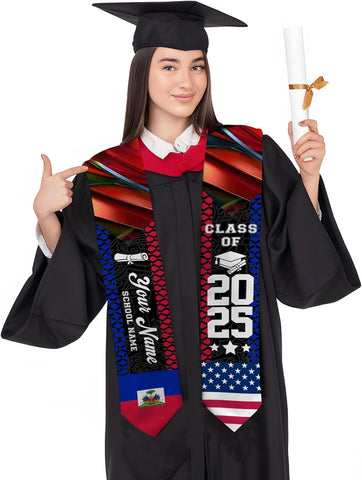 Pretyprints Haitians Graduation Sash, Haiti Graduation Stole Custom, Personalized Haitians American Flag Graduation Sash 2025
