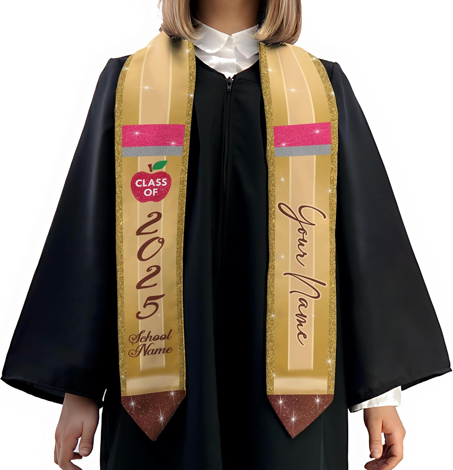 Pretyprints Personalized Class Of 2025 Teacher Graduation Stole Custom Teacher Pencil Graduation Sash Gift College Graduation