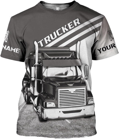 Personalized Trucker Shirt Custom US Flag Truck Driver Hoodie T-Shirt Funny Trucker Shirts Gift 3D for Men & Women Trucking