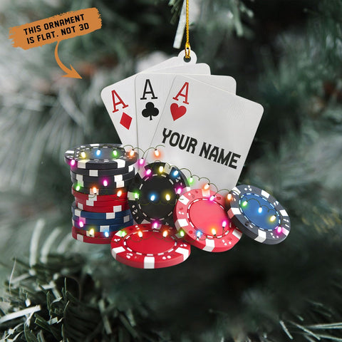 MAPrints Personalized Poker Christmas Ornament 2024, Poker Player Ornament, Sport Keepsake Present, Playing Cards Deck Wood Game Ornaments, Poker Aces Cards Chips Gambling Ornament (PK 7)