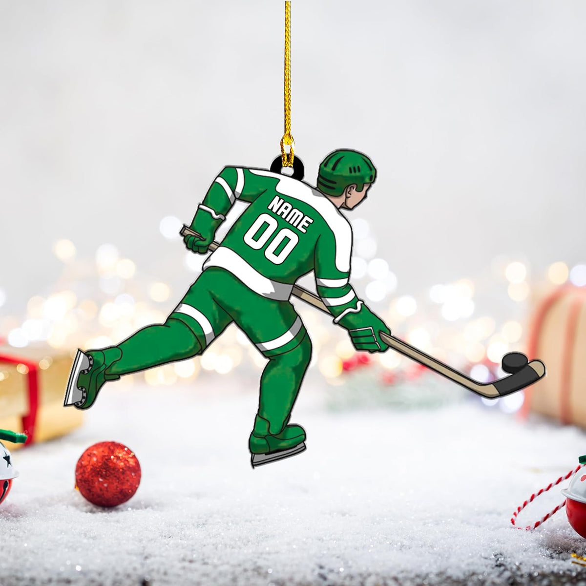 AOVL Personalized Hockey Christmas Ornament, Hockey Skates Helmet and Stick, Hockey Player Ornament, Hockey Ornament, Hockey Flat Ornament, Gift for Hockey Lovers Christmas Tree Decor (HK4)
