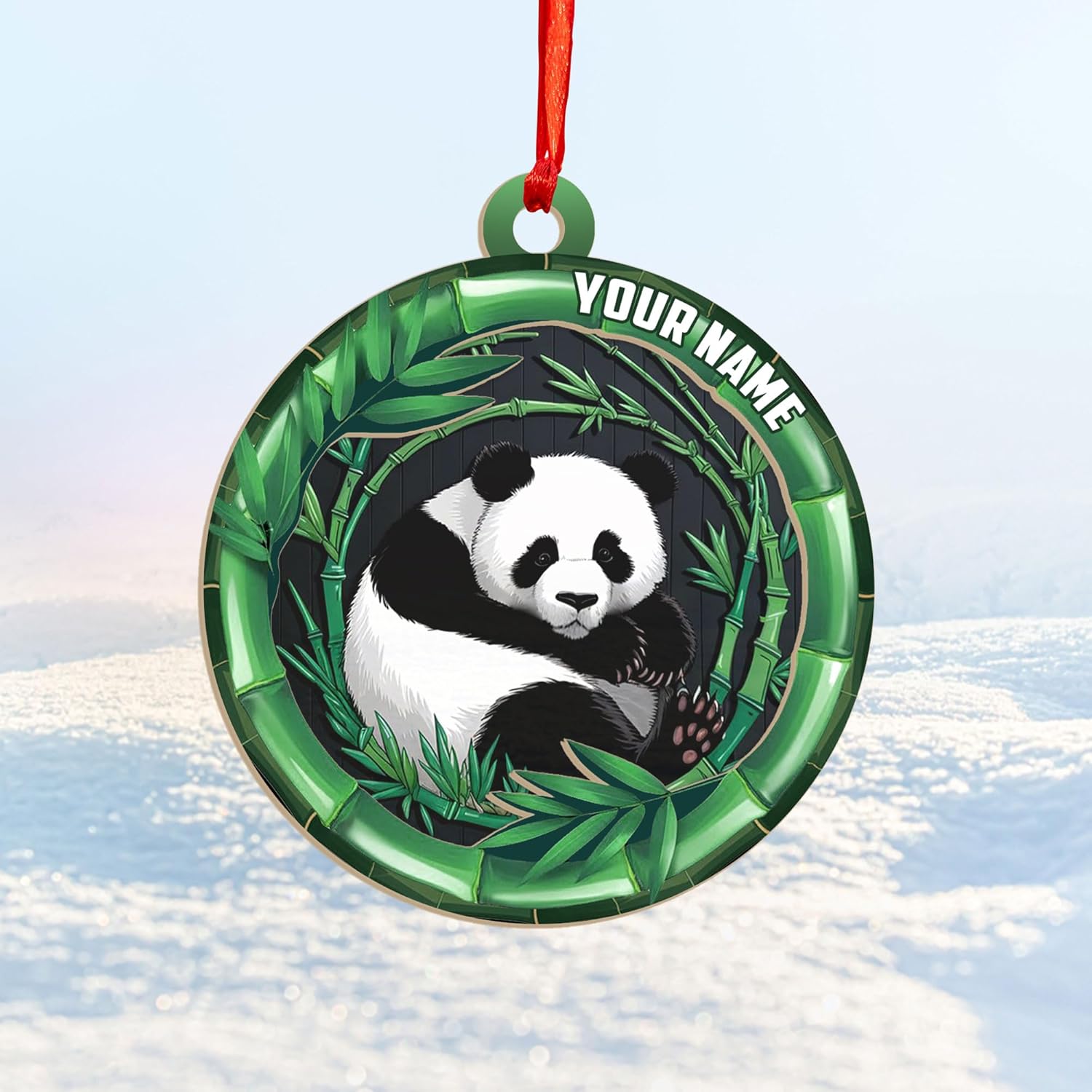 MAPrints Personalized Panda Ornament Xmas Tree, Panda Acrylic Or Wood Flat Shape Ornament Christmas 2024, Panda Lovers Ornament Xmas Decor, Panda Bear Gifts Panda Bamboo Hanging Ornament (Panda 6)