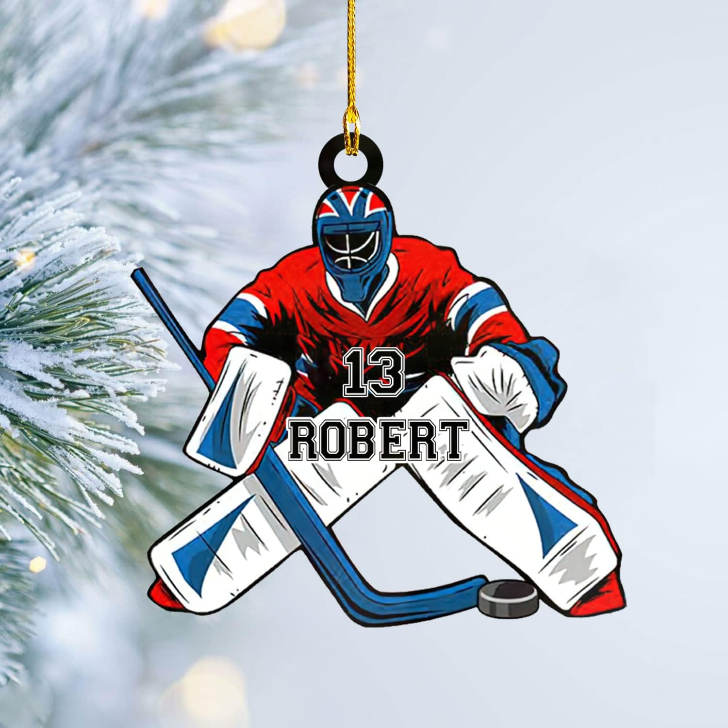 Personalized Hockey Ornaments for Xmas 2022, Hockey Ornament, Helmet and Gloves Wood Hockey Ornament, Hockey Christmas Ornament, Gift for Hockey Lovers, Christmas Pine Tree Hanging Decor Wood Ornament