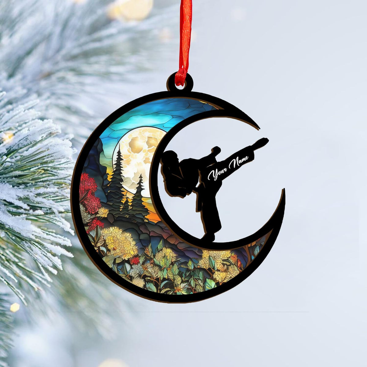 Suseaz Personalized Martial Arts Ornament 2024, Karate Suncatcher Wood Ornaments for Christmas Tree, Custom Karate Uniform Suncatcher Wood Ornament Gifts for Martial Art Lovers (Karate 6)