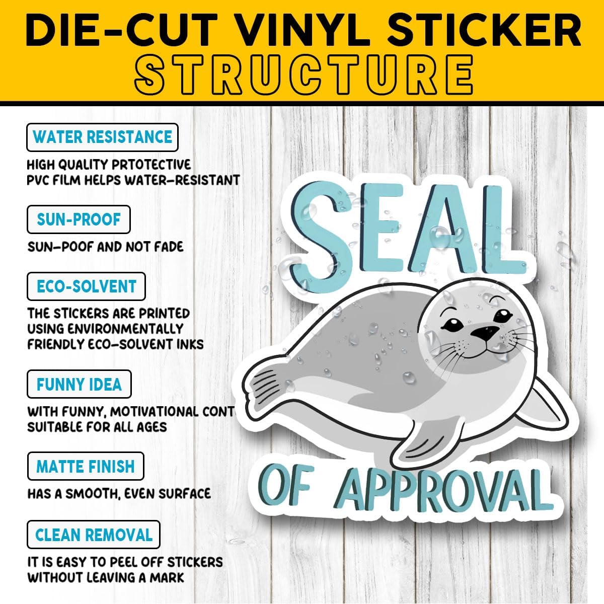 (3 Pcs) Seal of Approval Sticker – Cute Pun Animal Seal Vinyl Decal 3 inches Waterproof for Laptop, Water Bottle, Notebook, Journal, Scrapbook – Funny Gift for Students, Coworkers, Friends
