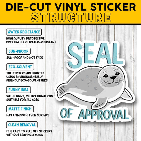 (3 Pcs) Seal of Approval Sticker – Cute Pun Animal Seal Vinyl Decal 3 inches Waterproof for Laptop, Water Bottle, Notebook, Journal, Scrapbook – Funny Gift for Students, Coworkers, Friends