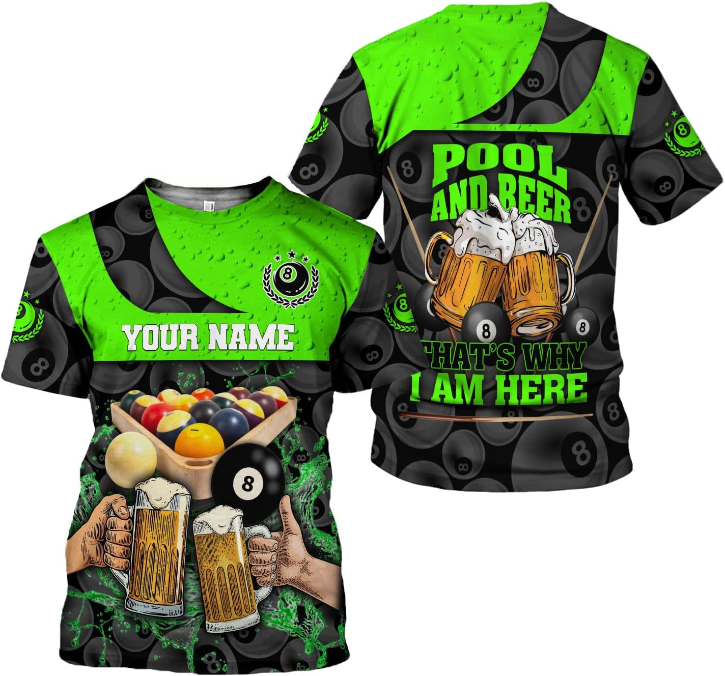 AOVL Personalized Billiard Shirts 3D Billiard Shirt Custom Billiard Flag Shirt Men's Pool Billiards Shirt 8 Ball Men Women