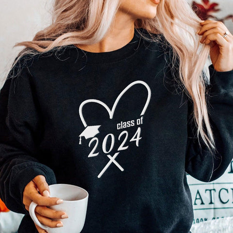 AOVL Personalized 2024 Embroidered Sweatshirt - Graduation Class Of 2024 Senior Class Embroidered Sweatshirt