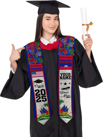 Pretyprints Haitians Graduation Sash, Haiti Graduation Stole Custom, Personalized Haitians American Flag Graduation Sash 2025