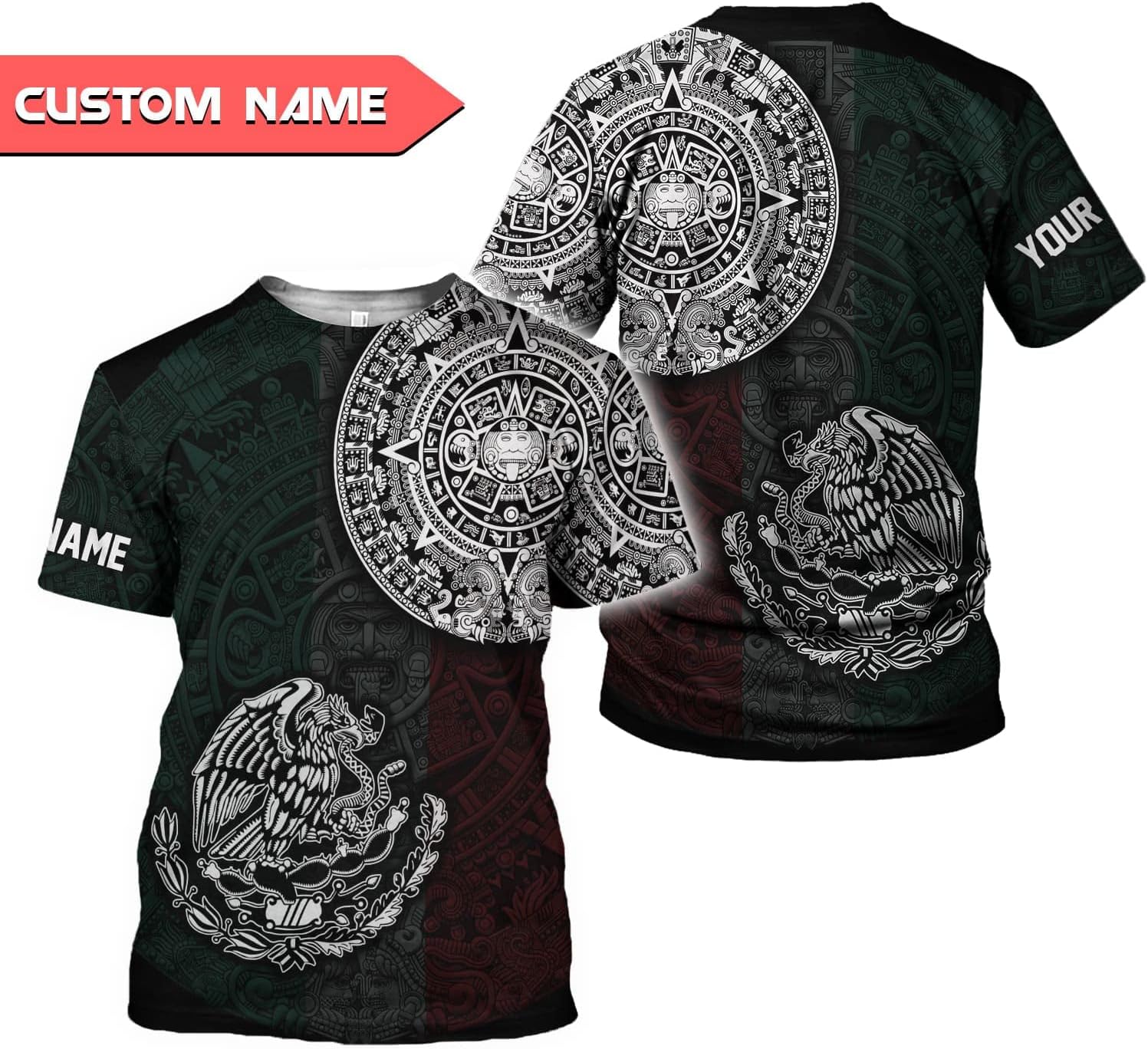 Mostprints Personalized Name Aztec Shirts for Men, Aztec Warrior Shirt, Mexican Shirts for Men Mexican Azteca, Mexico Shirts