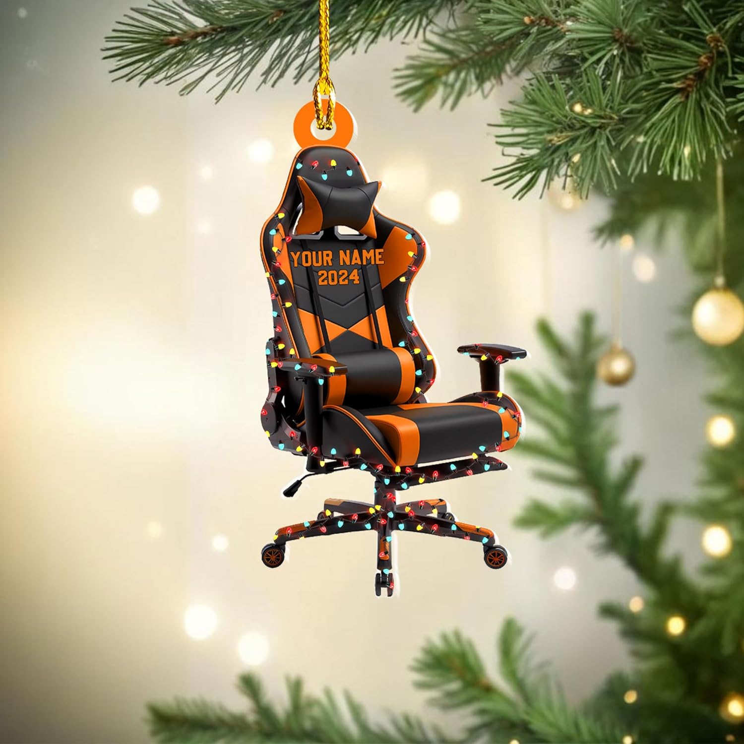 Ligthuy Personalized Gaming Ornaments for Christmas Tree, Computer Gaming Christmas Ornaments, Chair Gaming Chrismas Ornament for Gamer, Game Lover, Chair Gaming Xmas Decor (GM10)
