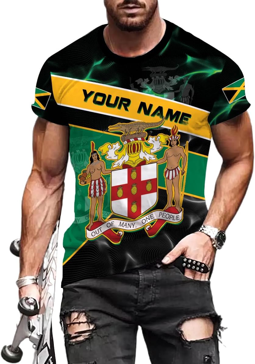 Ligthuy Personalized Jamaica Shirt 3D, Custom Jamaica Flag Lion Shirt for Men and Women, Jamaican Pride T-Shirt Unisex