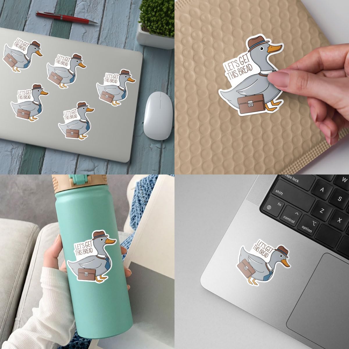 (3pcs) Let's Get Started This Bread Sticker, Cute Duck Sticker Gifts Duck Lovers, Meme Duck Sticker Die-Cut Waterproof Vinyl Sticker Laptop Water Bottle Window Phone Helmet