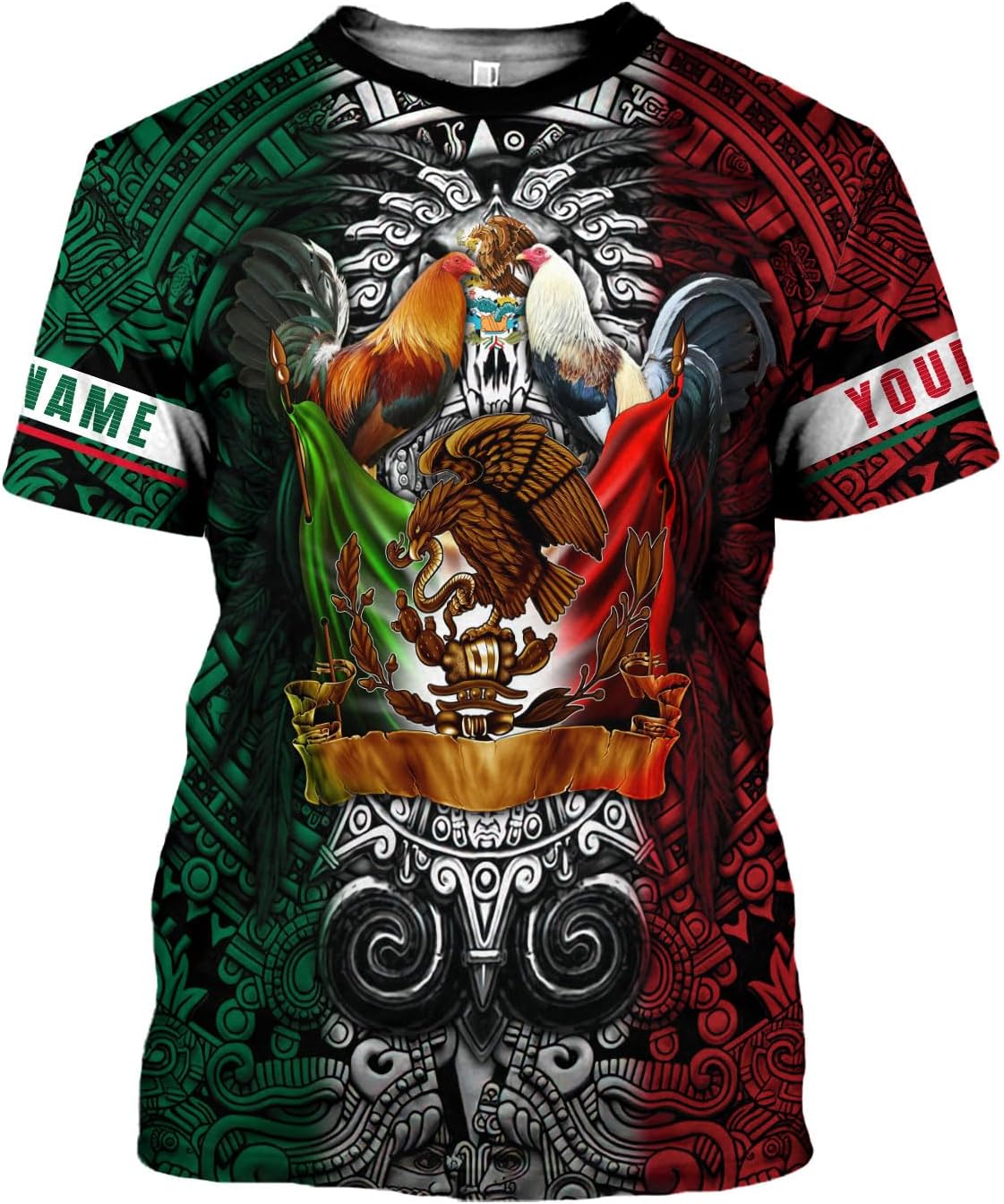 Woseprints Personalized Name Mexican Shirts for Men, Rooster Mexico Shirts for Men, Mexico Shirt Eagle Flag Mexican Eagle