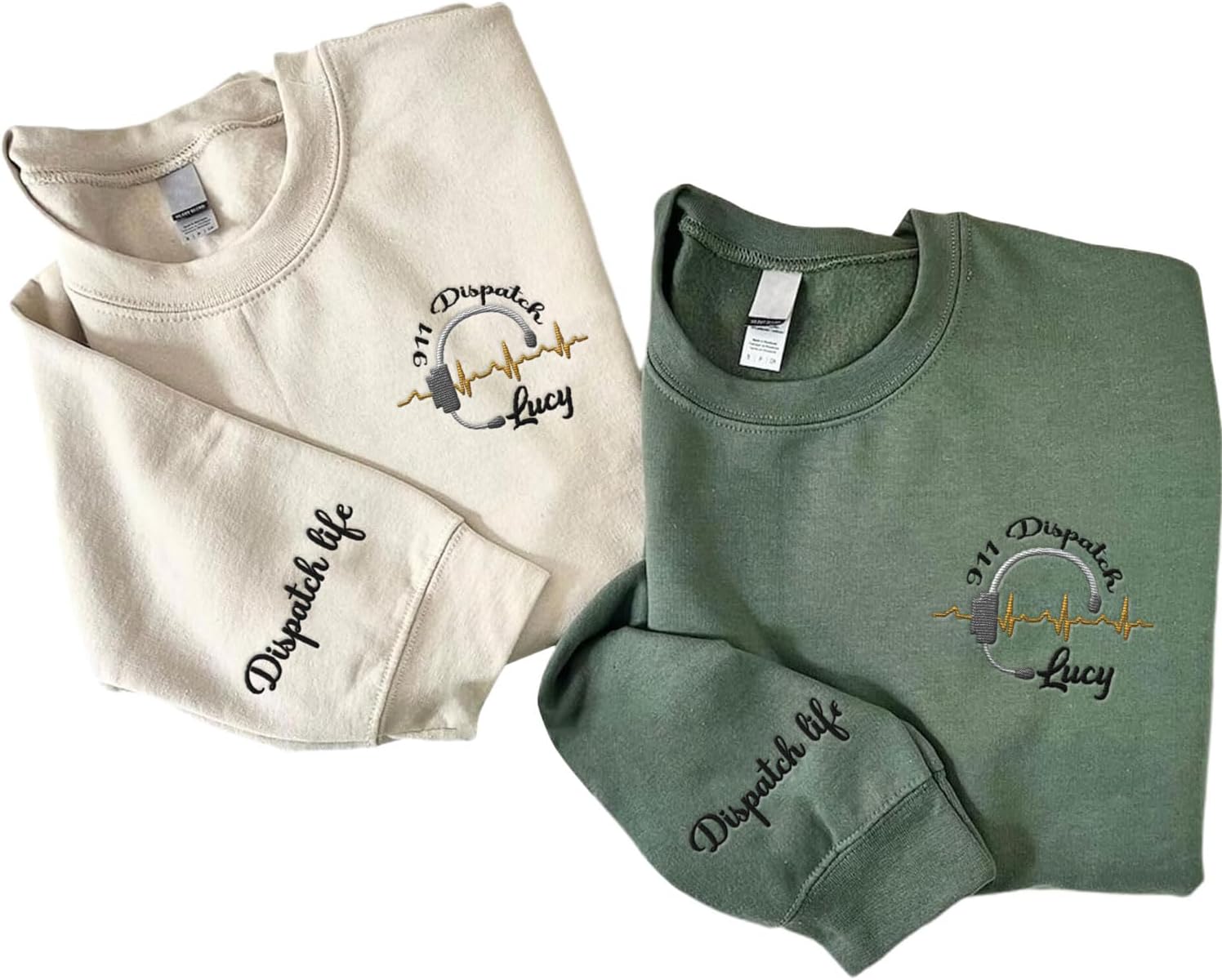 Leeprints Personalized Embroidered Dispatcher 911 Sweatshirt, Pulse Dispatch Embroider Hoodie, Thin Gold Line 911