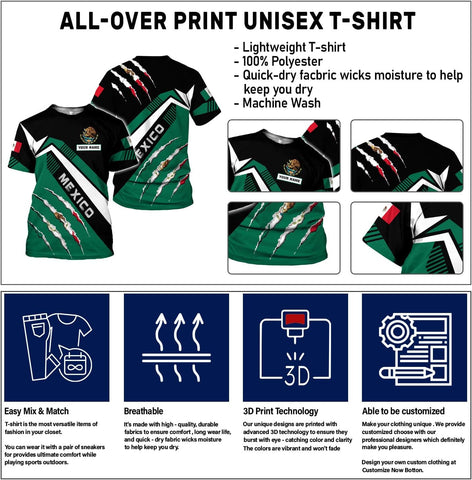 Rivelus Personalized Name Mexican Shirts for Men, Customized Mexico Shirts for Men, Mexico Shirts for Women Mexico Shirt