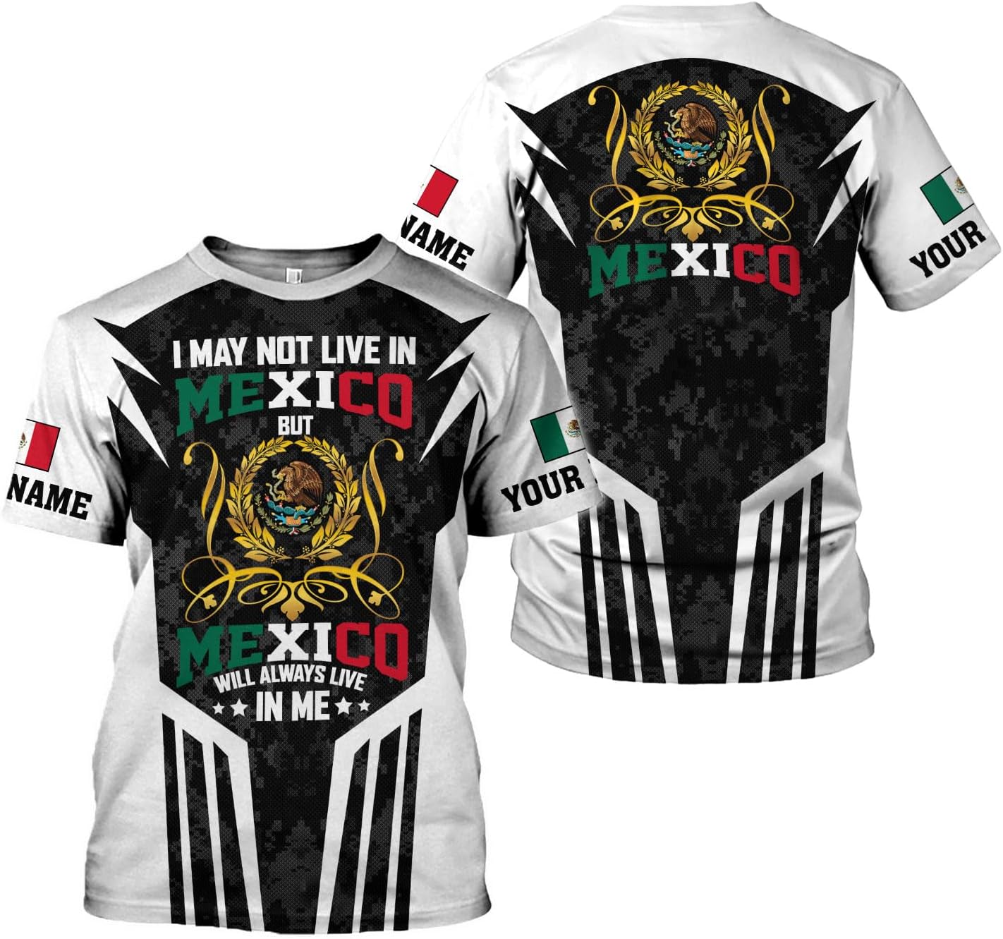 Mostprints Personalized Name Mexican Shirts for Men 3D Customized Mexico Shirts for Men Mexico Shirts for Women Mexico Shirt