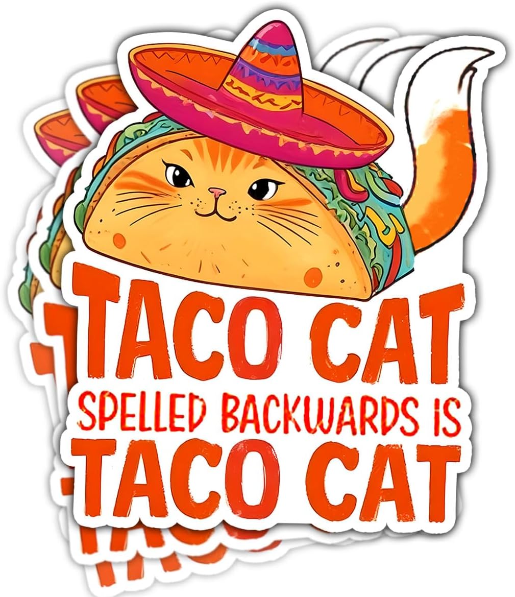 (3Pcs) Taco Cat Spelled Backwards is Taco Cat Sticker, Taco Bumper Sticker Tacos Decal, Mental Health Awareness Sticker, Cat Therapy Sticker - Stickers for Laptop Water Bottle Phone Car Window Helmet