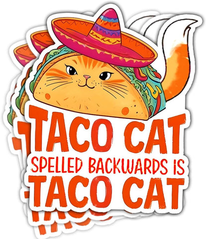 (3Pcs) Taco Cat Spelled Backwards is Taco Cat Sticker, Taco Bumper Sticker Tacos Decal, Mental Health Awareness Sticker, Cat Therapy Sticker - Stickers for Laptop Water Bottle Phone Car Window Helmet