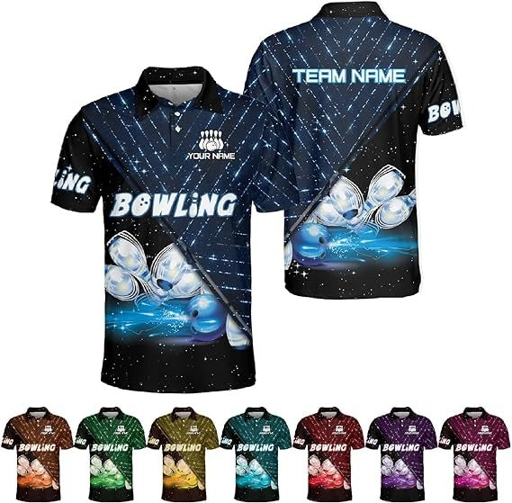 Mostprints Custom 3D Bowling Polo Shirts for Men and Women Personalized Team Name Gift Unisex Customized Bowling Short Sleeve Polo Shirt