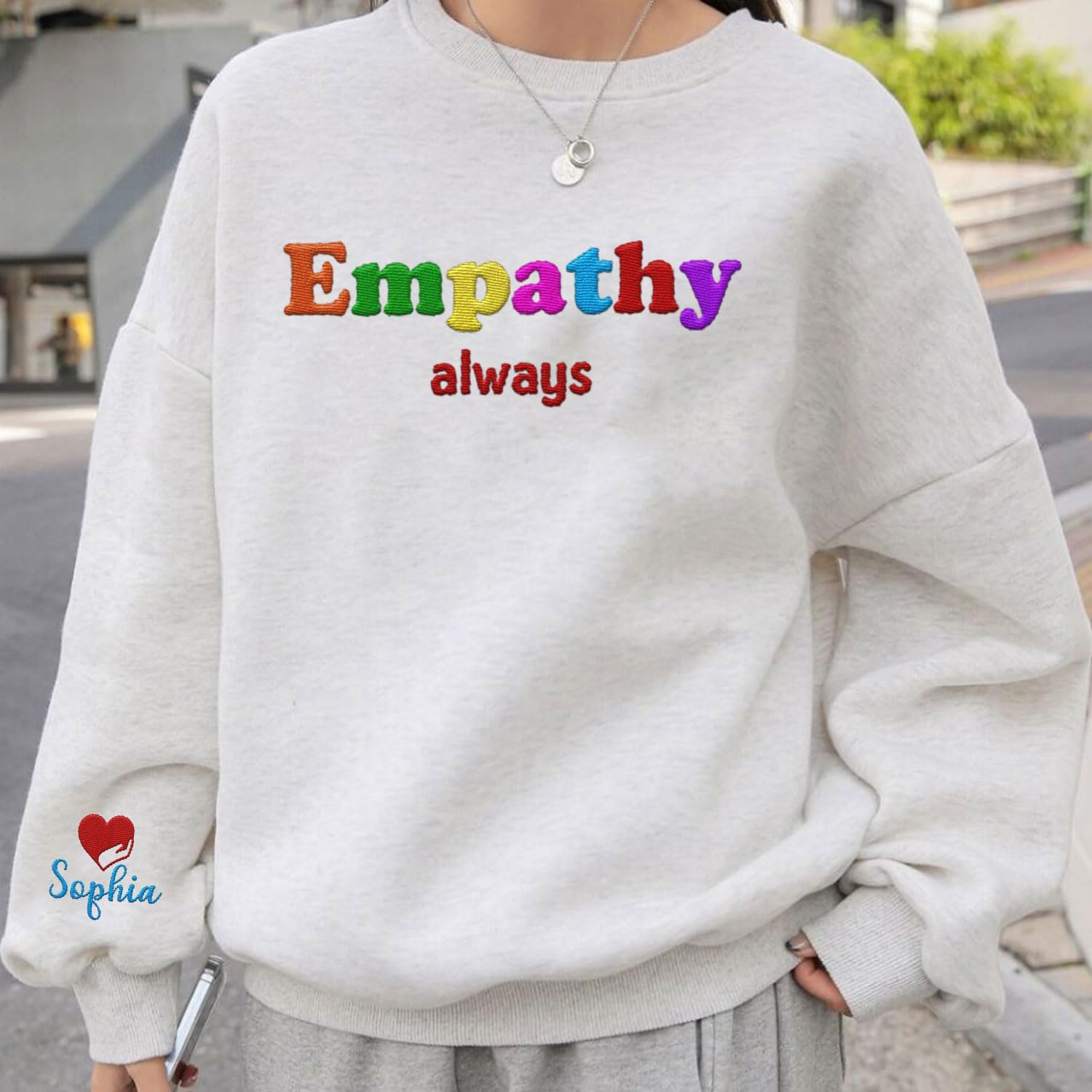 Custom Choose Empathy Embroidered Sweatshirt for Women's Sympathy Crewneck T-Shirts for Kindness and Mental Health Awareness