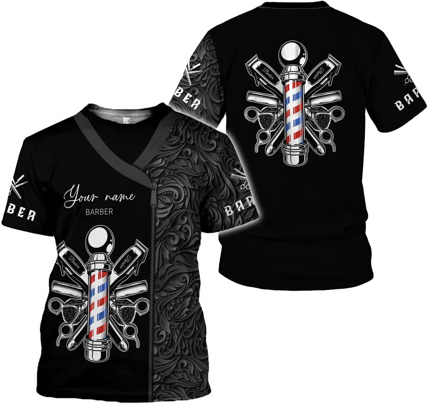 Vybonz Personalized Name Barber 3D AOP Hoodie Gift for Men & Women, Hair Stylist Shirt Barbershop