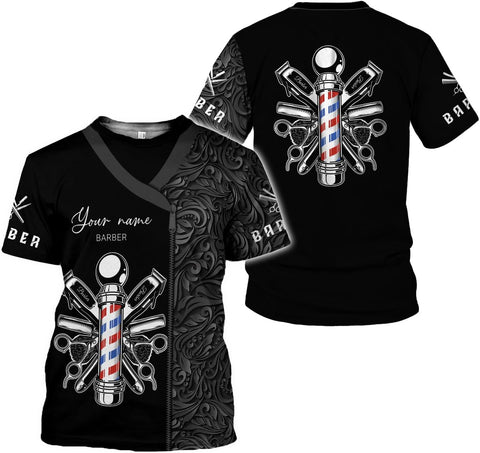 Vybonz Personalized Name Barber 3D AOP Hoodie Gift for Men & Women, Hair Stylist Shirt Barbershop