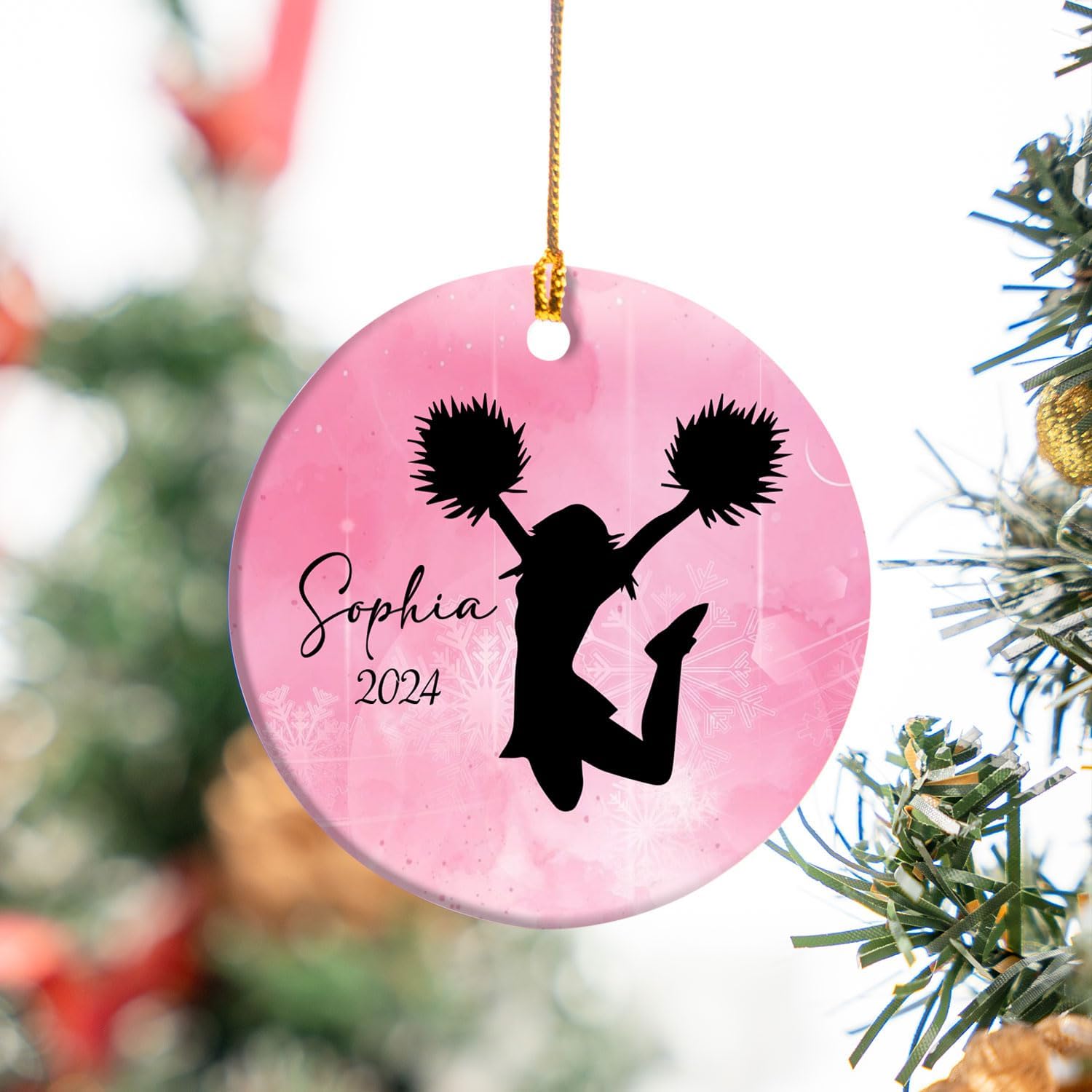 MAPrints Personalized Cheerleader Christmas Ornament 2024, Cheerleading Stuff Ornament, Cheer Captain Ornament, Cheer Girl Dancer Cheerleading with Real Red Pompom Ornament for Xmas Tree (Cheer 1)