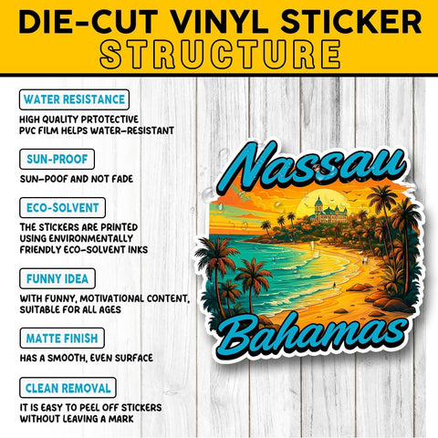 Nassau Bahamas Sunset Beach 3" Sticker, Tropical Island Travel Souvenir Vinyl Decal Waterproof for Laptop, Water Bottle, Luggage, Notebook, Car, Scrapbook – Gift for Beach Lovers
