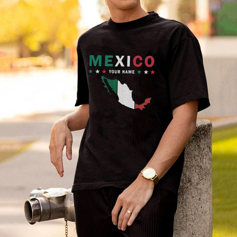 Mostprints Personalized Name Embroidered Mexico Tshirt, Customized Name Shirts Mexican US Flag, Mexico Shirt2