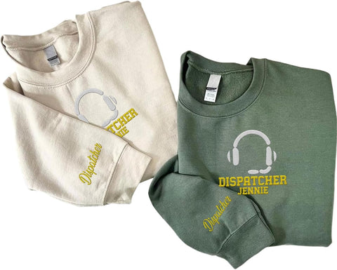 Custom Dispatcher Embroidered Sweatshirt with Thin Gold Line Flag 911 Emergency Services Personalized Shirt for Men and Women