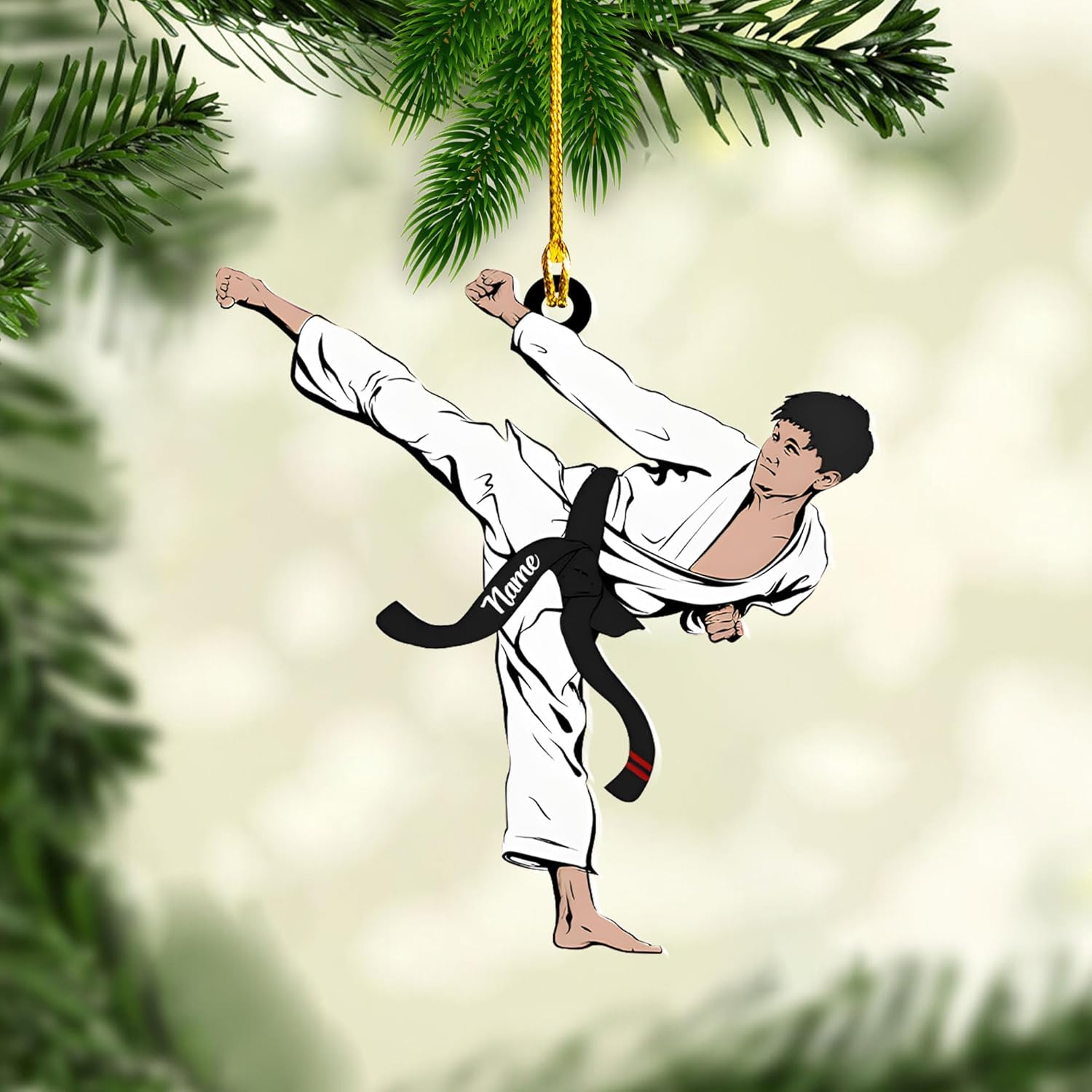 Personalized Karate Ornament, Personalized Karate Uniform Acrylic Shape Flat Ornament, Custom Karate Ornament, Gifts for Karate Lovers, Karate Christmas Ornament (Style 2)