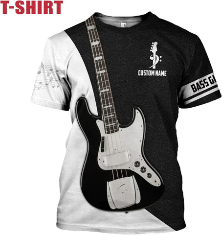 Personalized Bass Guitar 3D Shirt Men Women, Custom Name 3D Drum Shirts Gift for Bass Guitar, Bass Guitar Player Shirts