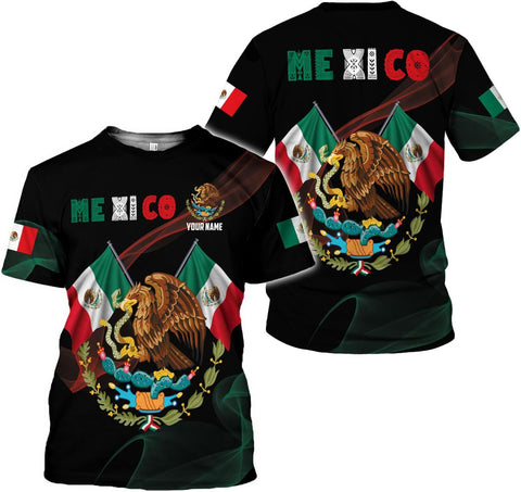 HomeDesign Custom Mexico Shirts Personalized Name Mexican 3D Flag Shirt for Men Women Aztec Unisex US Eagle Pride Camisas