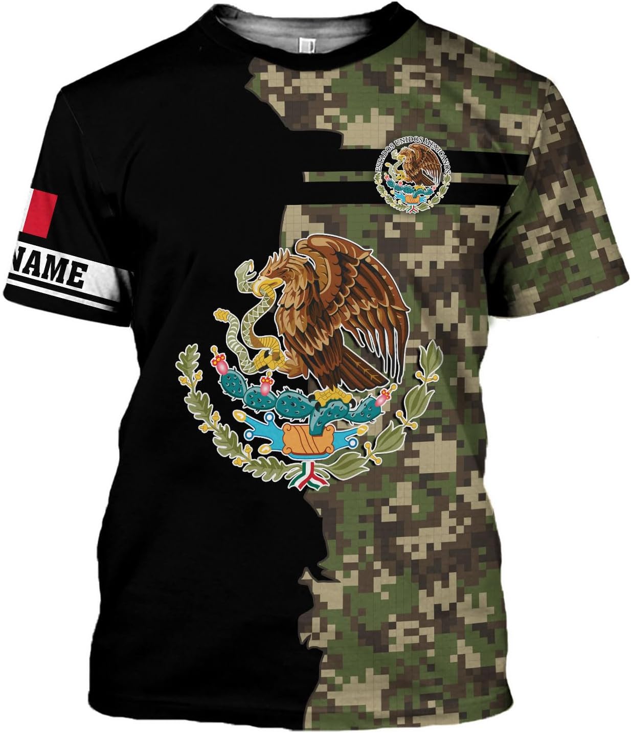 Mostprints Personalized Name Mexican Shirts 3D Customized Mexico Shirt US Flag, Mexican Shirts for women Unisex