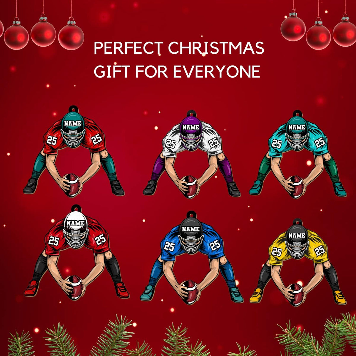 Personalized Name Football Ornaments 2024, Customized Football Christmas Ornaments Wood, Acrylic Ornament Christmas Tree Hanging Ornament Pine Tree Decorations for Kid Couple Friends Family