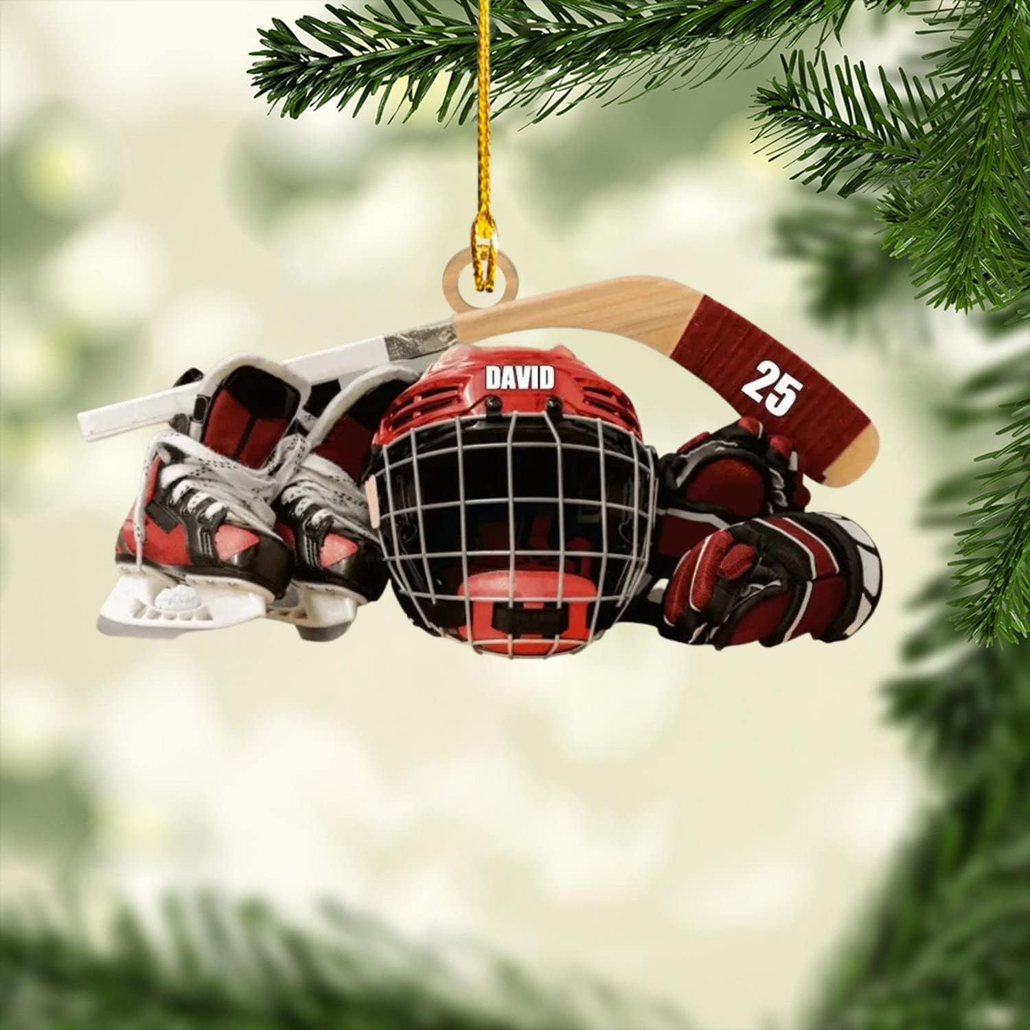 Artparel Personalized Hockey Ornaments, Hockey Ornaments for Christmas Tree Hockey Helmet Ornament, Hockey Player Gifts, Gift for Hockey, Lover Hockey Players, Hockey Christmas Ornament