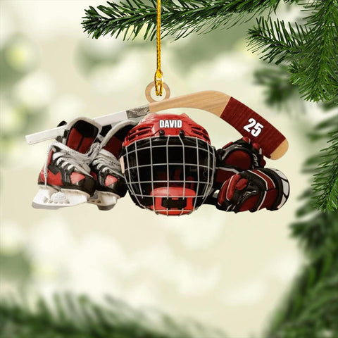 Artparel Personalized Hockey Ornaments, Hockey Ornaments for Christmas Tree Hockey Helmet Ornament, Hockey Player Gifts, Gift for Hockey, Lover Hockey Players, Hockey Christmas Ornament