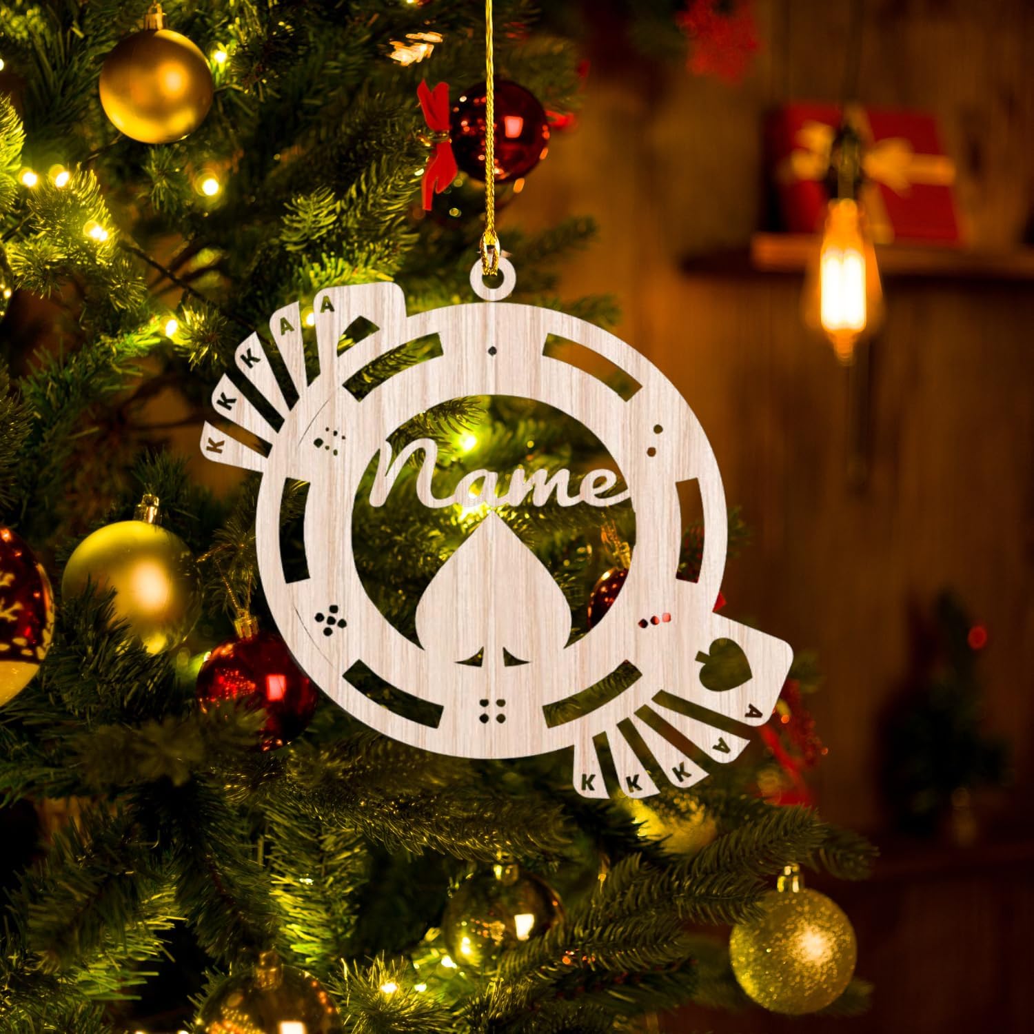Personalized Poker Christmas Wood Ornament 2024, Poker Player Ornament, Sport Keepsake Present, Playing Cards Deck Wood Game Ornaments, Poker Aces Cards Chips Gambling Ornament (Poker 4)