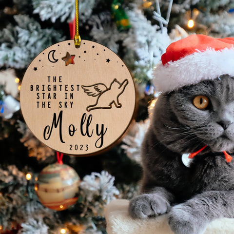 MAPrints Personalized Cat Christmas Ornaments, Cat First Christmas Wood Ornaments, Gifts for Cat Lovers, Cat Memorial Ornament, Forever Loved Cat Keepsake, Cat Loss Gifts (CAT 19)