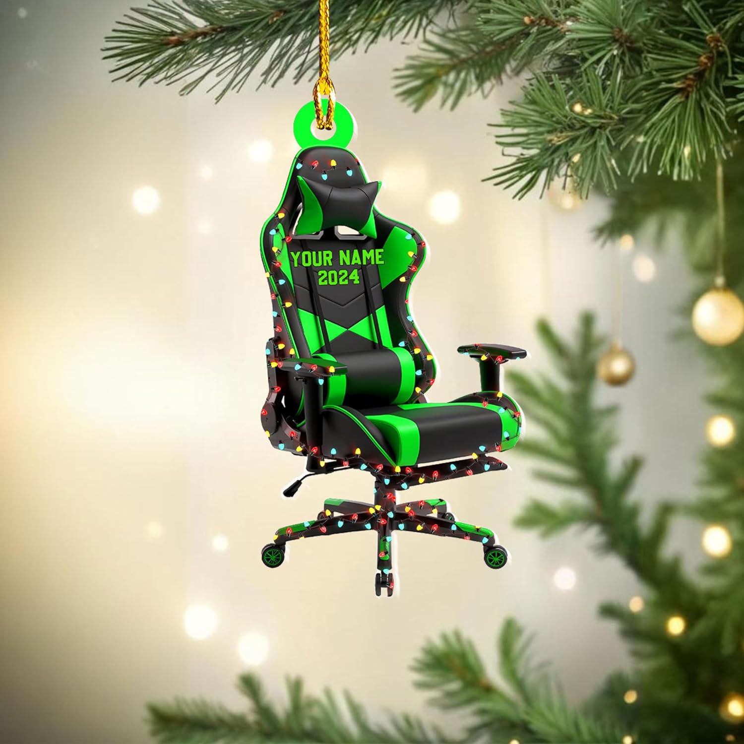 Ligthuy Personalized Gaming Ornaments for Christmas Tree, Computer Gaming Christmas Ornaments, Chair Gaming Chrismas Ornament for Gamer, Game Lover, Chair Gaming Xmas Decor (GM10)