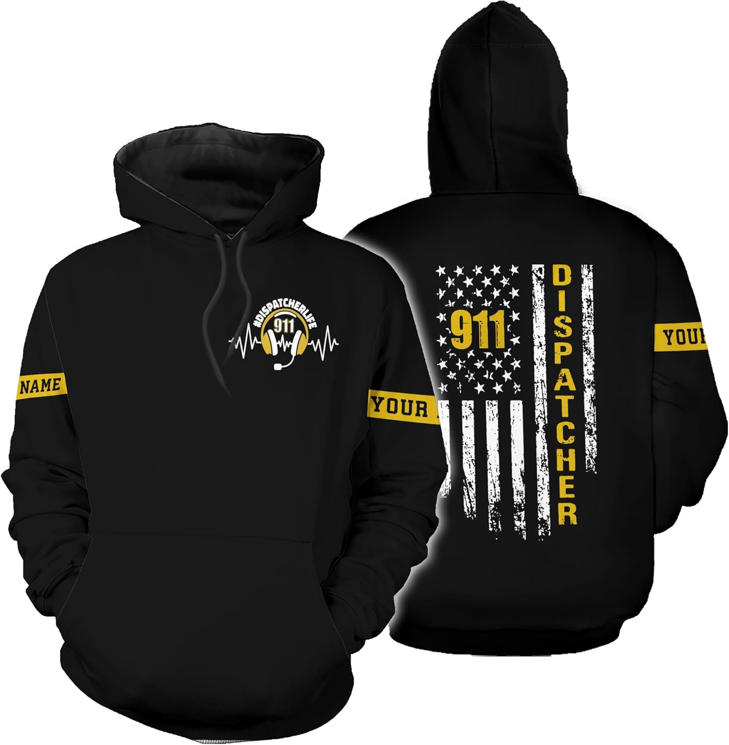 Leeprints Personalized 911 Dispatcher 3D Shirt, Custom Dispatcher 3D T-shirt, Thin Gold Line Flag 3D Shirts, Dispatcher