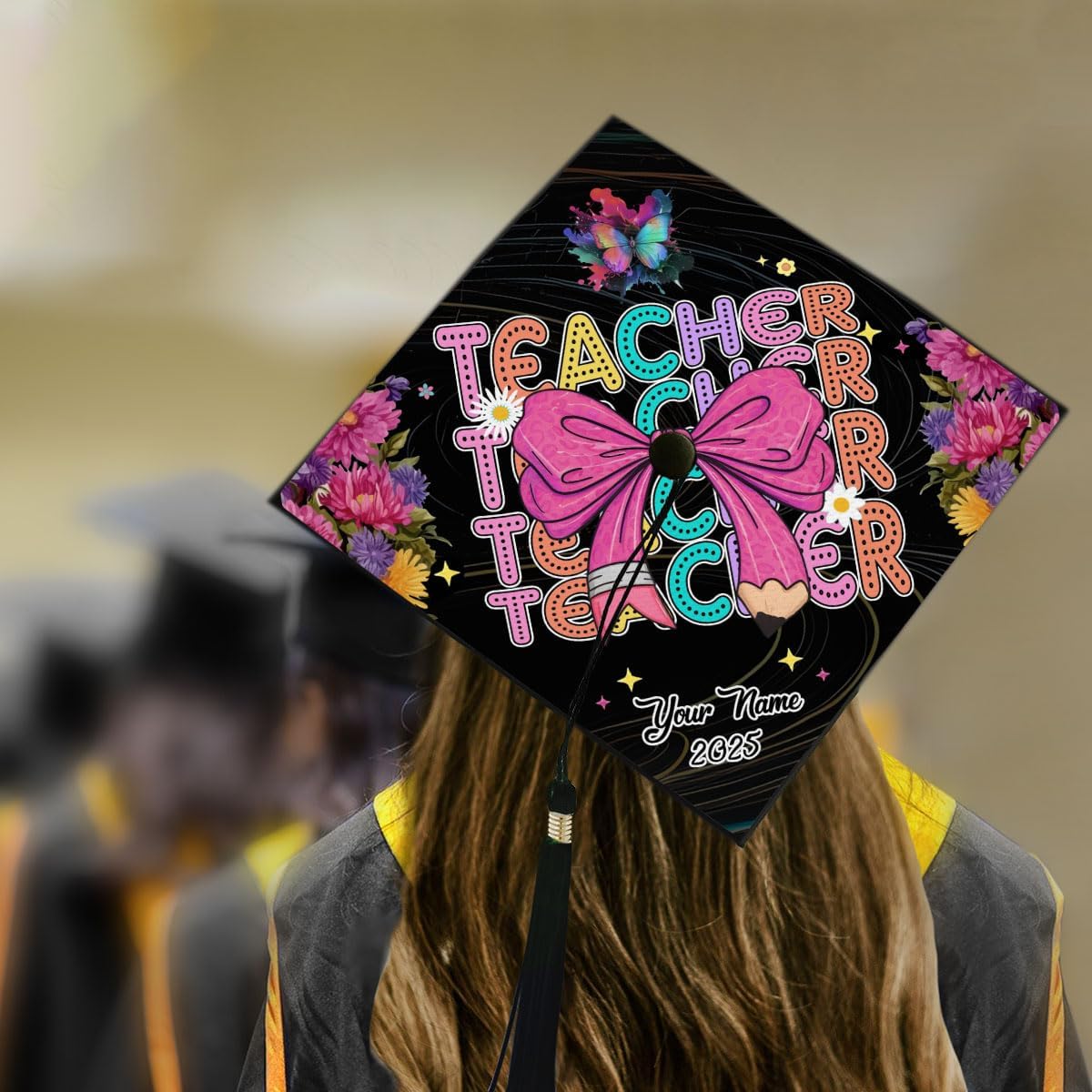 Pretyprints Personalized Teacher Graduation Cap Topper Teacher Gift Class Of 2025 Graduation Cap Decoration Topper