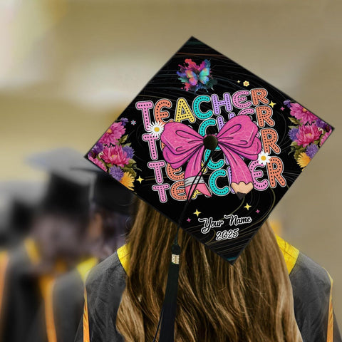 Pretyprints Personalized Teacher Graduation Cap Topper Teacher Gift Class Of 2025 Graduation Cap Decoration Topper