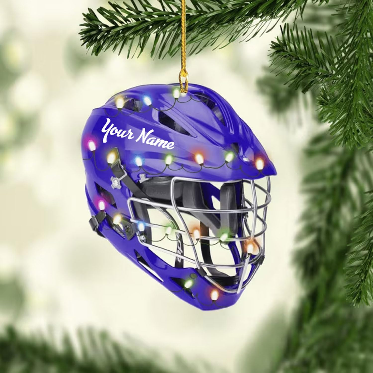 HomeDesign Personalized Lacrosse Ornament, Lacrosse Amor Shape Flat Ornament, Lacrosse Helmet Ornaments, Gifts for Lacrosse Lovers, Lacrosse Players, Lacrosse Christmas Ornament (LA 4)