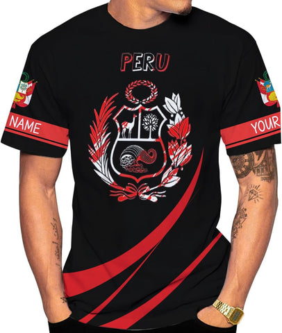 Woseprints Personalized Name Peru T-Shirts, Peru Flag Pride 3D T-Shirt for Men & Women
