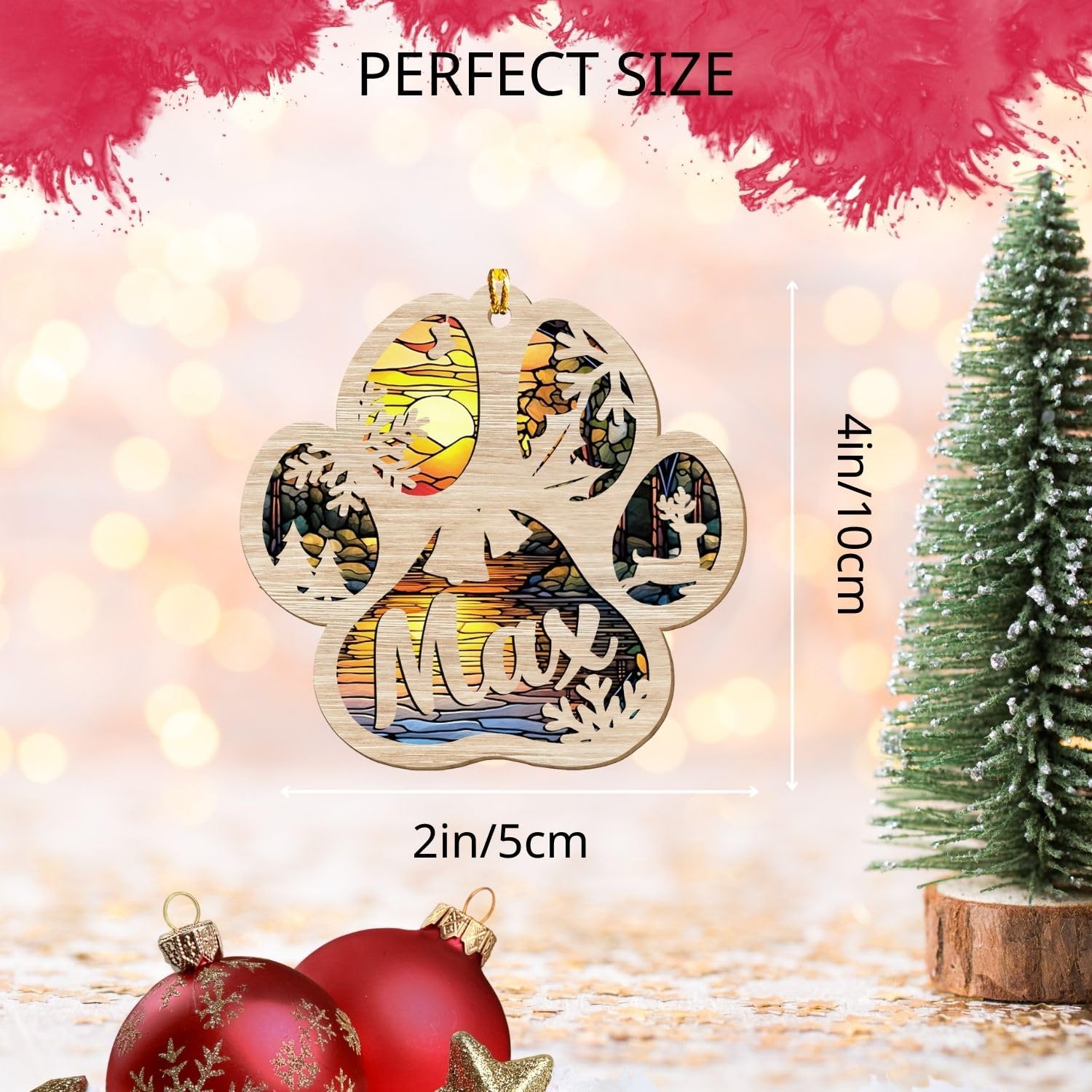 Mostprints Personalized Wooden Dog Cat Paw Ornament Christmas, Custom Dogs Cat Suncatcher Pet Name Ornaments, Customized Memorial Dog Ornament for Christmas Tree (Suncatcher 7)