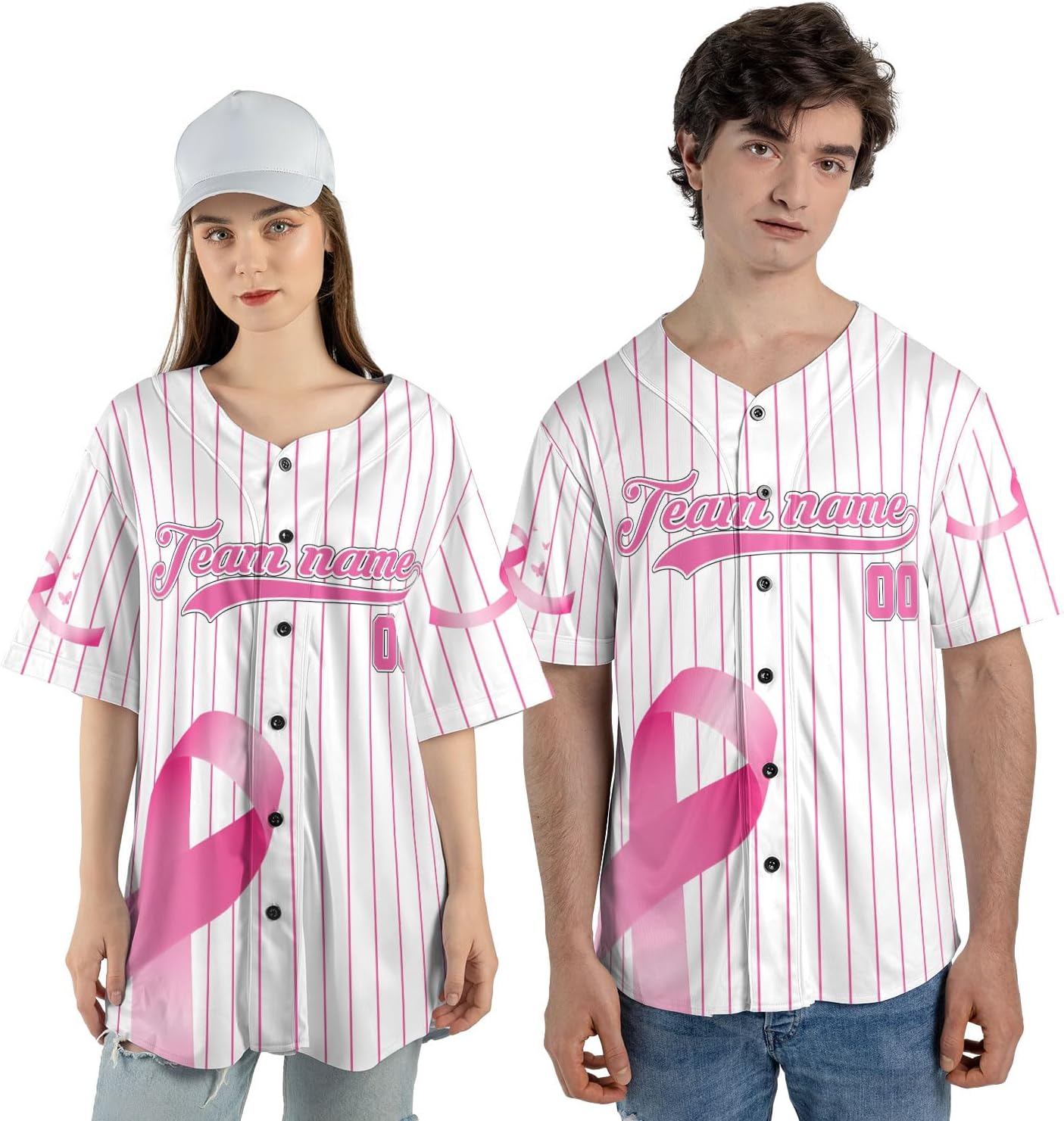 Custom Breast Cancer Jersey, Pink Ribbon Baseball Jersey, Breast Cancer Awareness Tshirt for Women Survivor Pink Ribbon Gifts