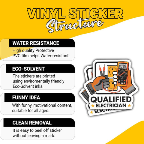 (3PCS) Qualified Electrician Funny Sticker, Certificate Toolbox Design, Die Cut Waterproof Vinyl Decal for Laptop, Water Bottle, Car, Phone, Window, Helmet, Notebook, Lineman Wireman Gift 3 Inch
